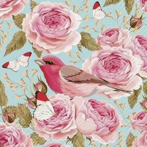SALVETES 33x33CM, ENGLISH ROSES BIRD, Paw Decor Collection