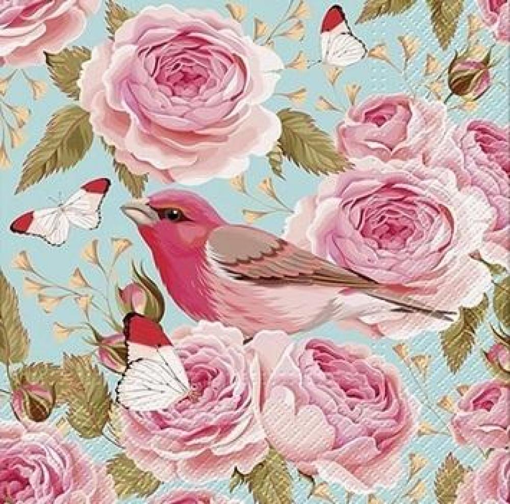 SALVETES 33x33CM, ENGLISH ROSES BIRD, Paw Decor Collection