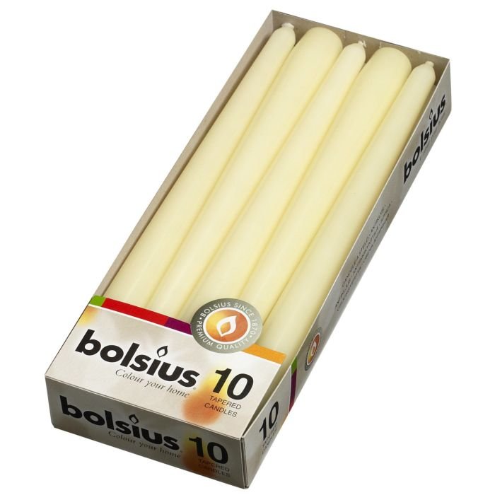 Sveces h-24.5cm,10gab,konusveida,ziloņkaula krāsā