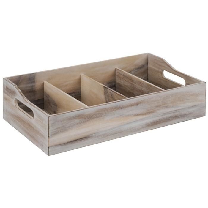 Kaste galda piederumiem ar 4 nodalījumiem koka 51x28xh-13cm gaiša