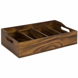 Kaste galda piederumiem ar 4 nodalījumiem koka 51x28xh-13cm tumša