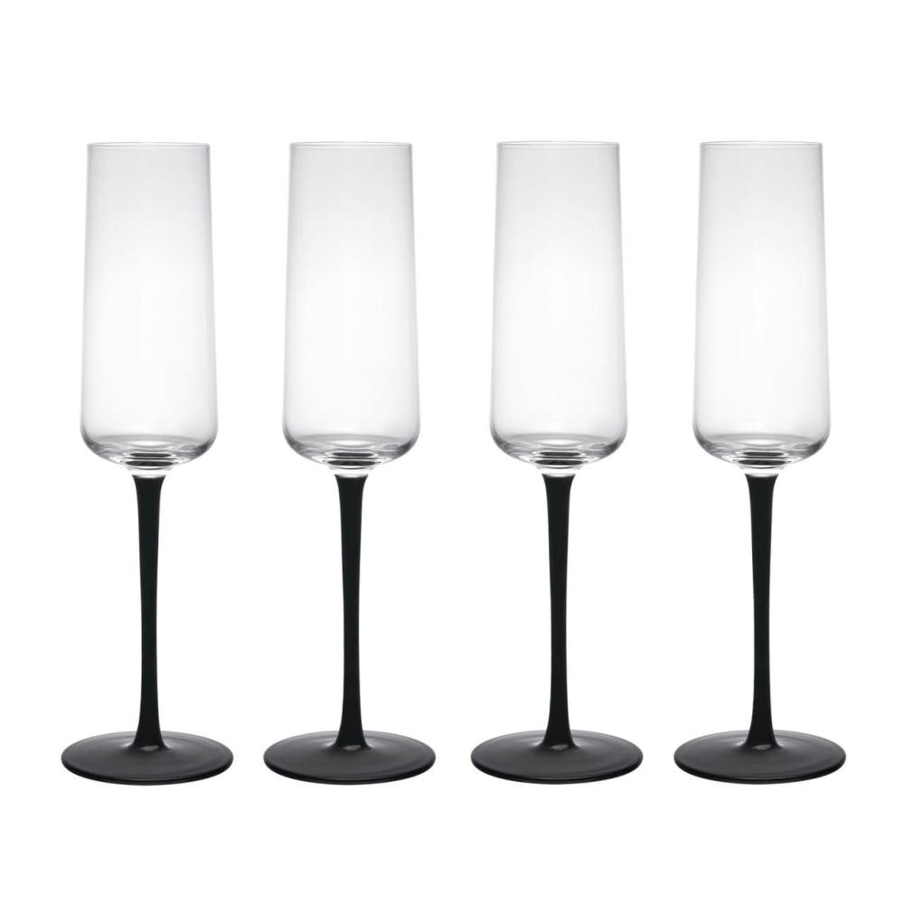 MIKASA PALERMO ŠAMPANIEŠA GLĀZES 250ML, MELNA KĀJIŅA, 4 GAB., kristalīns, Mikasa