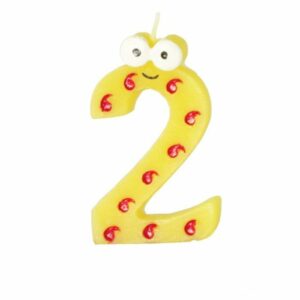 Jubilejas svecīte - cipariņš 2 h-9cm ar acīm dažādas kr.