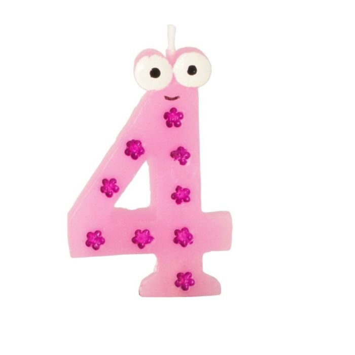 Jubilejas svecīte - cipariņš 4 h-9cm ar acīm dažādas kr.