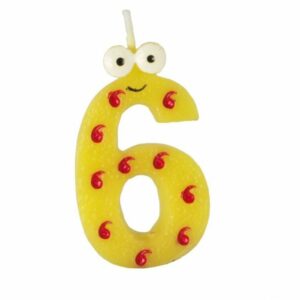 Jubilejas svecīte - cipariņš 6 h-9cm ar acīm dažādas kr.