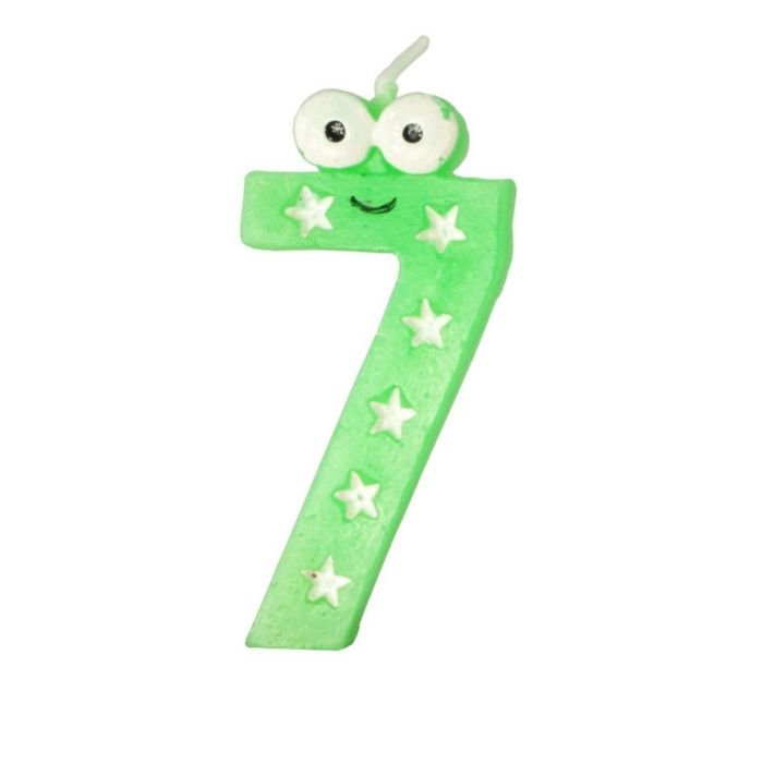 Jubilejas svecīte - cipariņš 7 h-9cm ar acīm dažādas kr.