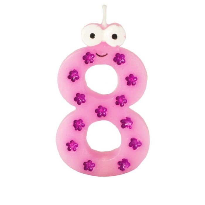 Jubilejas svecīte - cipariņš 8 h-9cm ar acīm dažādas kr.