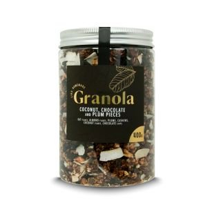 Granola ar kokosu, šokolādi un plūmju gabaliņiem 400g JUST NATURE