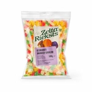 Ananasu gabaliņi iecukuroti krāsaini, ar dabīgām krāsvielām 500g