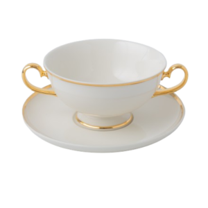 PRIMA GOLD BULJONA TASE AR OSĀM 280ML, AR APAKŠTASI 16CM, Quality Ceramic
