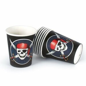 Glāzes v/l papīra 200ml 10gab PIRATES melns/sarkans