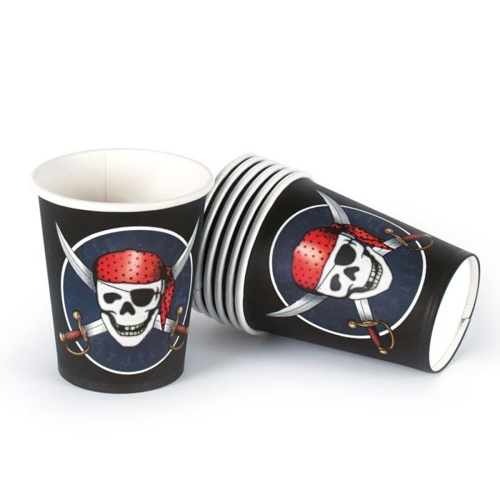 Glāzes v/l papīra 200ml 10gab PIRATES melns/sarkans