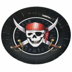 Šķīvji v/l papīra ø23cm 10gab PIRATES melns/sarkans