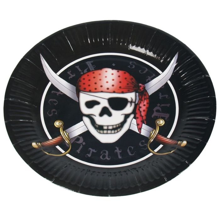 Šķīvji v/l papīra ø23cm 10gab PIRATES melns/sarkans
