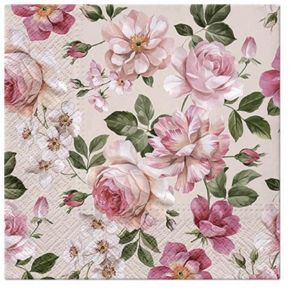 SALVETES 33x33CM, ROSES GLORY CREAM, Paw Decor Collection