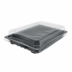 Kārbas ar vāku suši v/l. PET 23×15.5cm h-5cm 50gb melnas