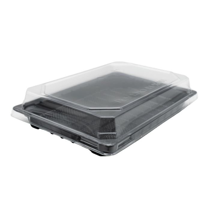 Kārbas ar vāku suši v/l. PET 23×15.5cm h-5cm 50gb melnas