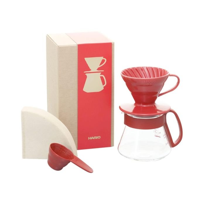 Hario V60-01 keramikas fltra komplekts, sarkans (filtrs + servants)