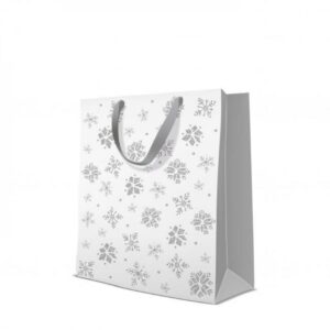 DĀVANU MAISIŅŠ PREMIUM, LARGE 26.5x33.5x13CM, GLITTER SNOWFLAKES, Paw Decor Collection