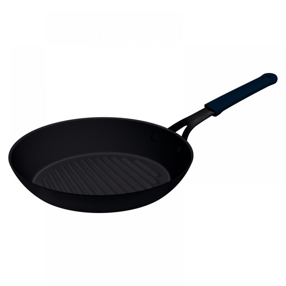 PROFESSIONAL ČUGUNA GRILL PANNA 30CM, AR SILIKONA UZMAVU ROKTURIM, MELNA, Tramontina