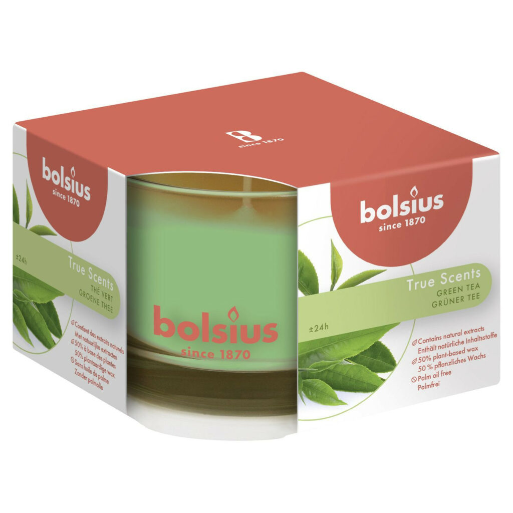 Svece stikla trauc. ø9 h-6.3cm 24h arom. GREEN TEA