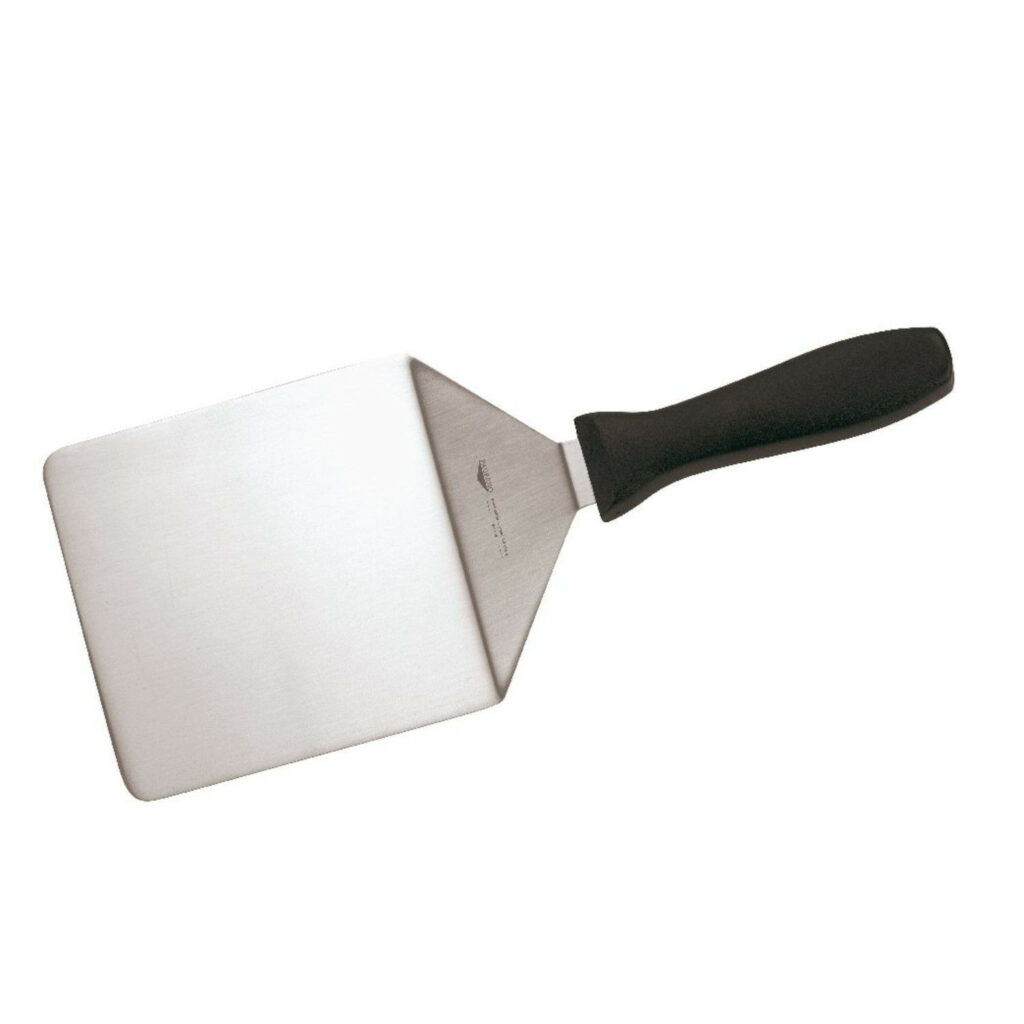 Lāpstiņa hamburgeriem ar melnu plastmasas rokturi 13.8×19.1cm