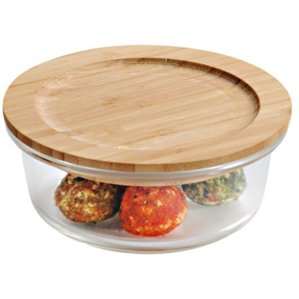 Trauks hermētisks stikla ar bambusa vāku ø13 cm h-6 cm