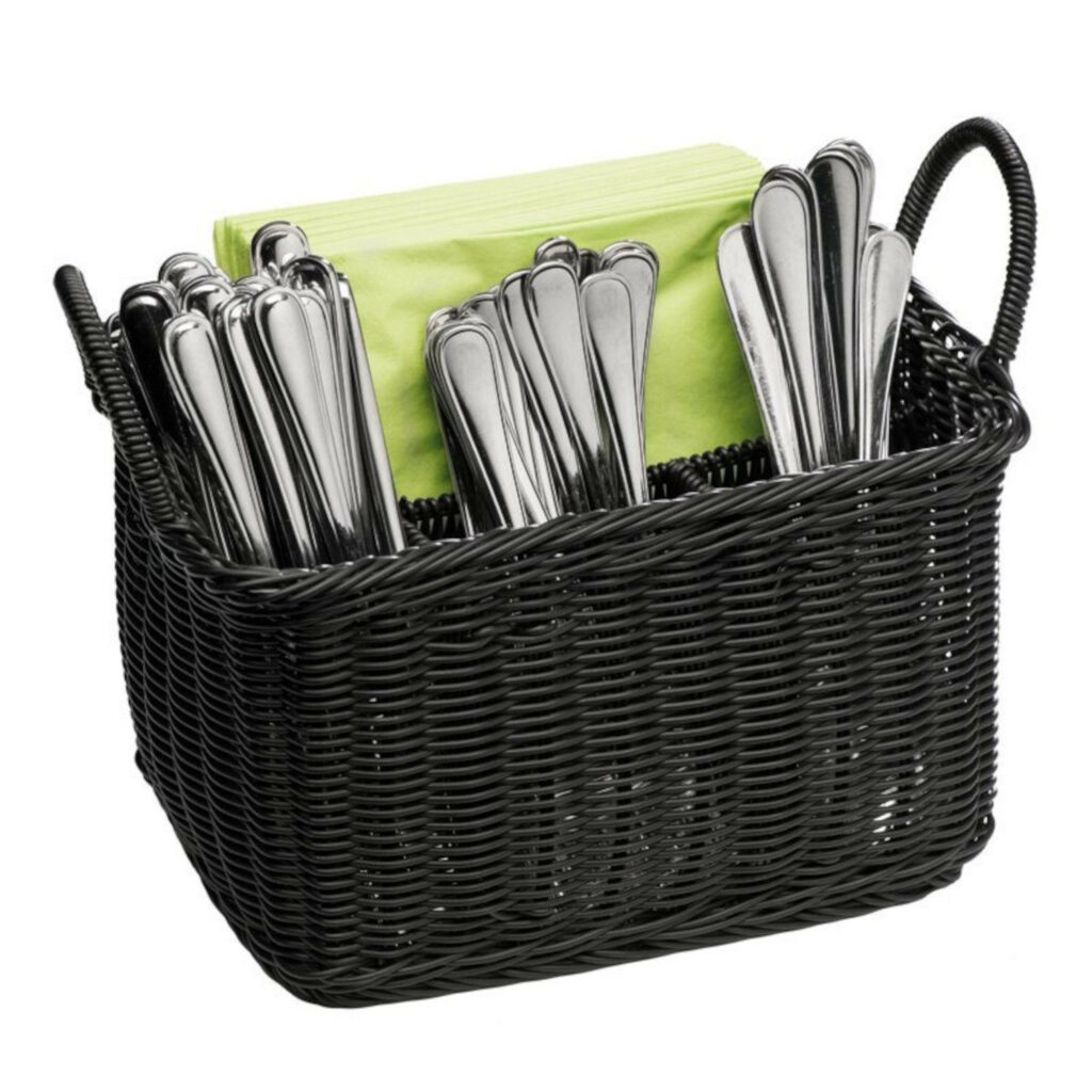 Turētājs galda piederumu četrdaļīgs pīts plastmasas 26x18cm h-15cm melns