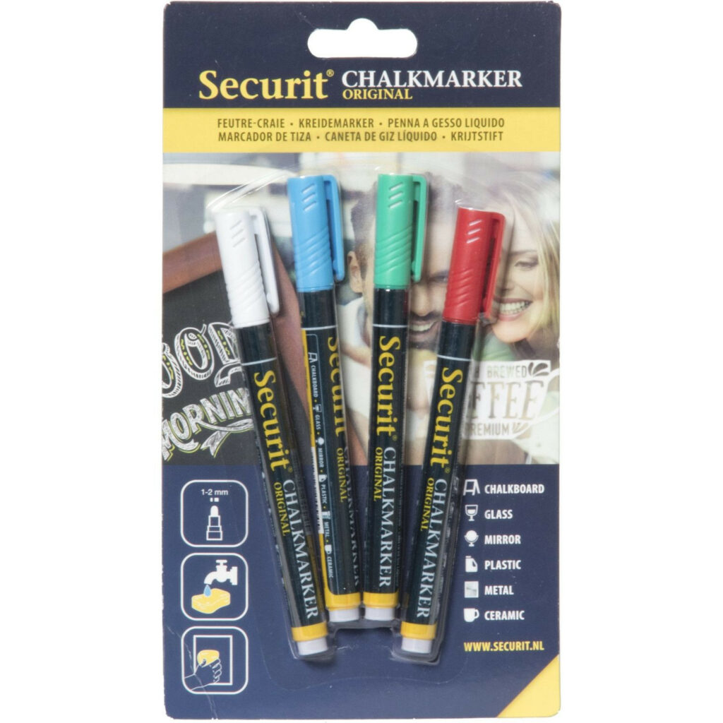 Marķieri krīta tāfelēm 1-2mm 4gb zils, sarkans, zaļš, balts