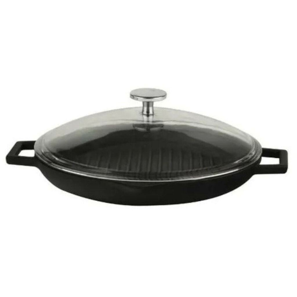 Grillpanna čuguna LAVA ø30cm 1.98L melna matēta indukcijas ar stikla vāku
