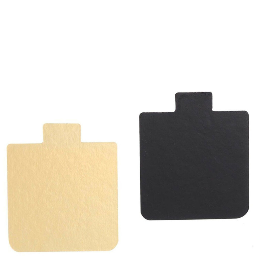 Paliktņi papīra ar rokturi 7x7cm 200gb zelta/melnā krāsā