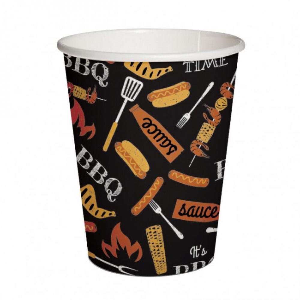 BBQ PARTY BLACK PAPĪRA GLĀZES 250ML 10GAB [0,069 kg], Paw Decor Collection
